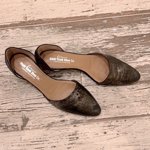 Donald J. Pliner Shoes - 🇫🇷 D’Orsay Distressed Gunmetal Bronze Metallic Leather Flat 8.5 Made in Spain
